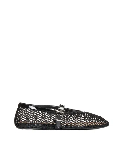 ALAÏA PATENT LEATHER-TRIMMED MESH BALLET FLATS