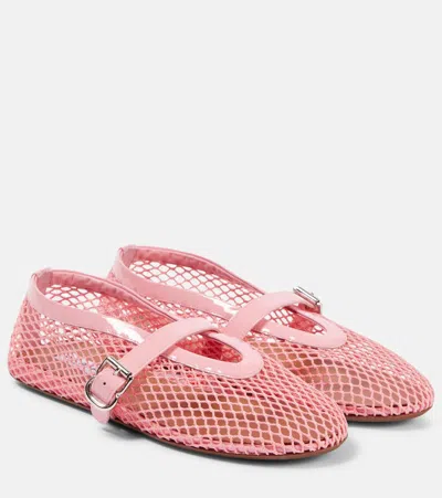 Alaïa Alaia Metallic Mesh Ballerina Flats With Buckle Strap Closure In Animal Print