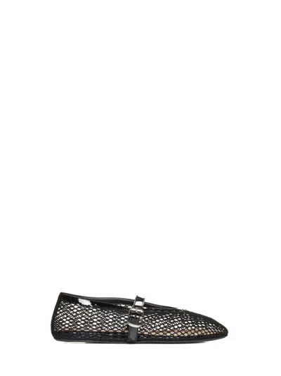 Alaïa Patent Leather-trimmed Mesh Ballet Flats In Black