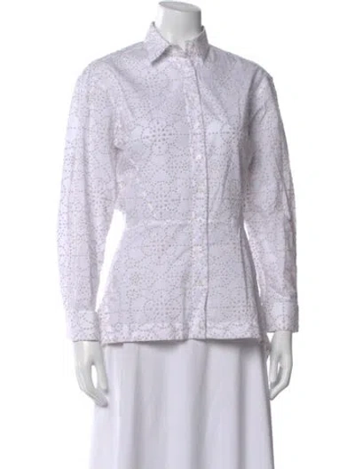 Pre-owned Alaïa Patterned Long Sleeve Button-up Top In White