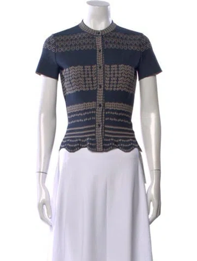 Pre-owned Alaïa Patterned Short Sleeve Top In Blue
