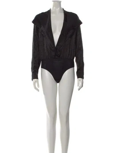 Pre-owned Alaïa Patterned V-neck Bodysuit In Black