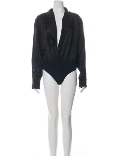 Pre-owned Alaïa Patterned V-neck Bodysuit In Black