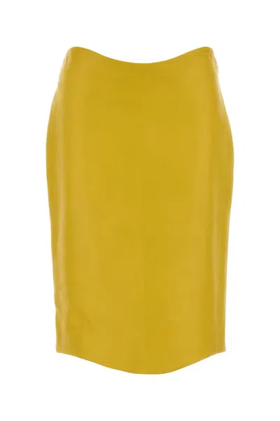 Alaïa Leather Skirt Midi Length Tailored Waist In Yellow