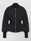 Alaïa Peplum Bomber Jacket Padded Ribbed Cuffs In Black