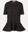 Alaïa Oversized Poplin-trimmed Cotton-jersey Peplum T-shirt In Schwarz