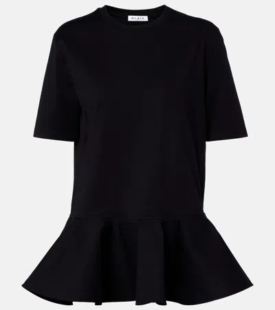 Alaïa Peplum Cotton Jersey T-shirt In Black