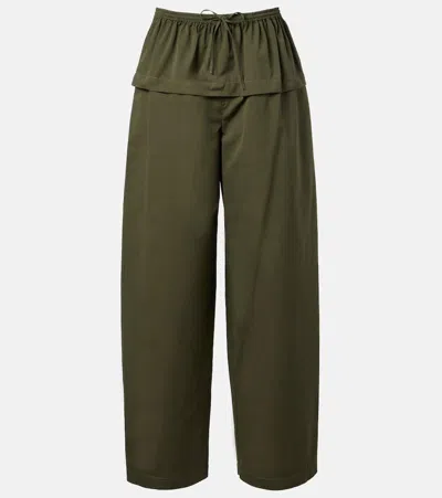 Alaïa Peplum Cotton Tapered Pants In Green