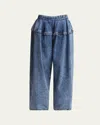 Alaïa Peplum Denim Baggy Pants In Bleu Neige