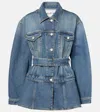 Alaïa Womens Bleu Vintage Peplum-hem Belted Denim Jacket In Bleu Vintage