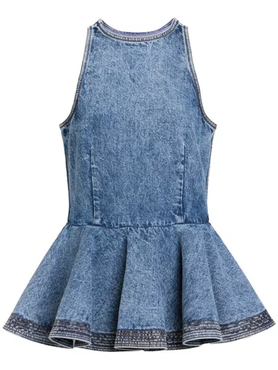 Alaïa Alaia Peplum Denim Top With Ruffled Hem In Blue