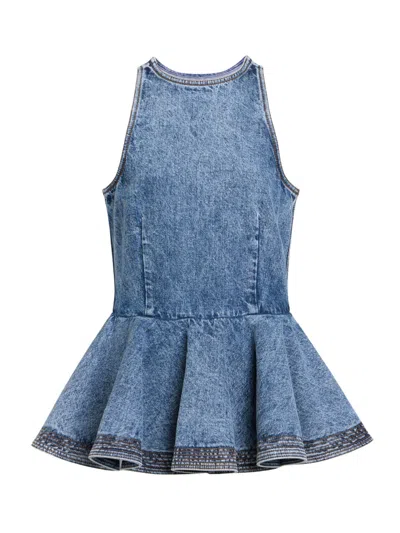 Alaïa Alaia Peplum Halterneck Top With Ruched Hem And Fitted Waist In Blue