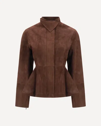 Alaïa Giacca Taglio Peplum In Pelle Di Capra Scamosciata In Brown
