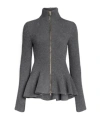 Alaïa Peplum Knitted Cardigan In Gray