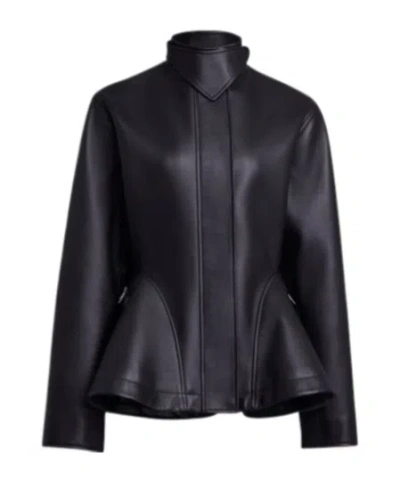 Alaïa Peplum Leather Jacket In Black