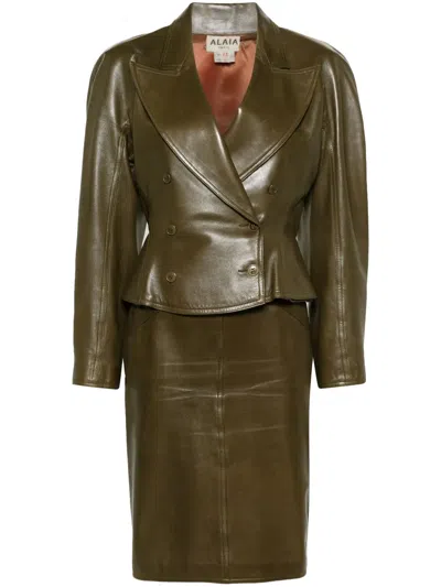 Pre-owned Alaïa Peplum Leather Suit In 绿色