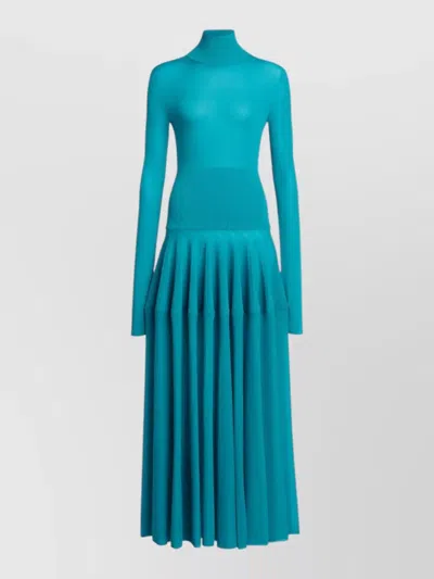 Alaïa Light Blue Turtle Neck Peplum Maxi Dress In Multi
