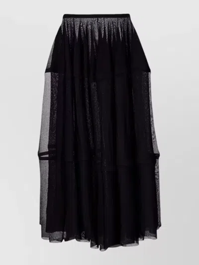 Alaïa Peplum Midi Skirt Layered Sheer Panels In Black