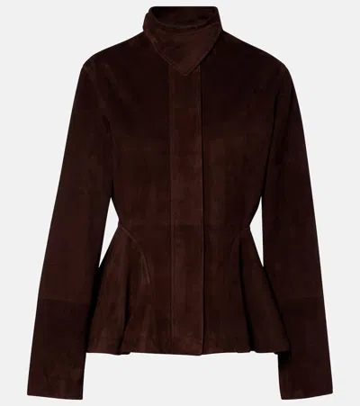 Alaïa Giacca Taglio Peplum In Pelle Di Capra Scamosciata In Brown