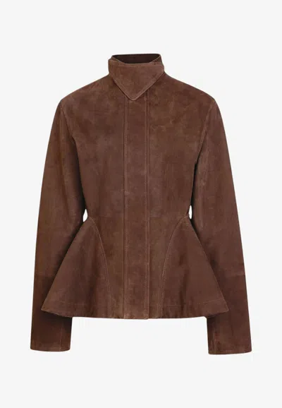 Alaïa Peplum Suede Jacket In Brown