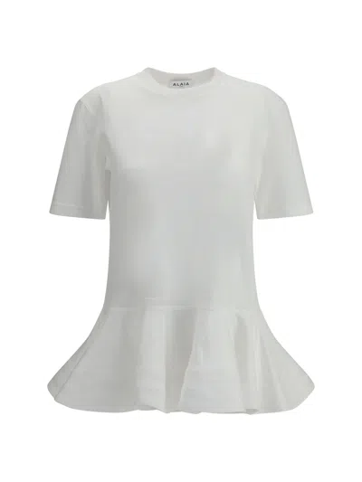 Alaïa Peplum T-shirt With Draped Hem Detail In White