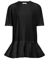 Alaïa Oversized Poplin-trimmed Cotton-jersey Peplum T-shirt In Noir Alaia