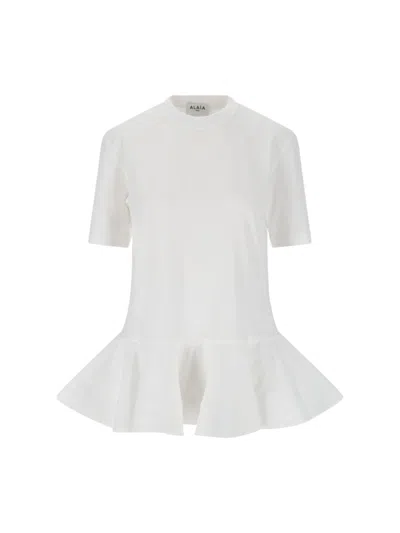 Alaïa Oversized Poplin-trimmed Cotton-jersey Peplum T-shirt In White