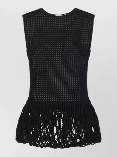 Alaïa Peplum Tank Top Crochet Fringe Hem In Black