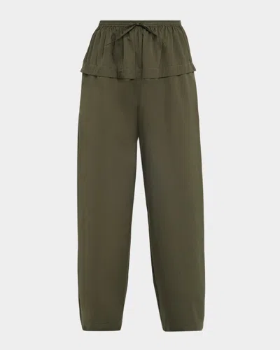 ALAÏA PEPLUM WIDE-LEG DRAWSTRING PANTS