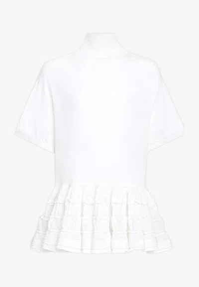 Alaïa Peplum Wool Knit Top In White
