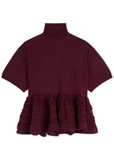 Alaïa Peplum Wool Top In Brown