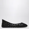 Alaïa Perforated Leather Ballerina Flats With Square Front Detail In Black