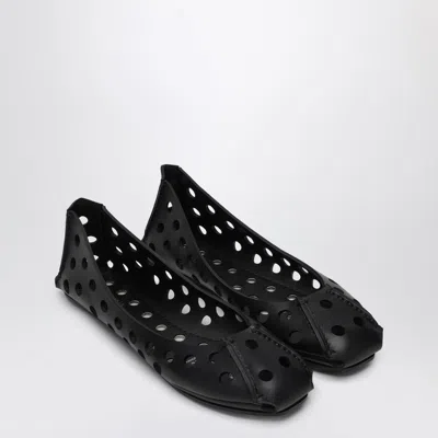 Alaïa Perforated Leather Ballerina Flats With Square Front Detail In Black