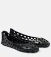 Alaïa Perforated Leather Ballerina Flats With Square Front Detail In Black