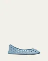 Alaïa Perforated Leather Ballerina Flats In Bleu Delave