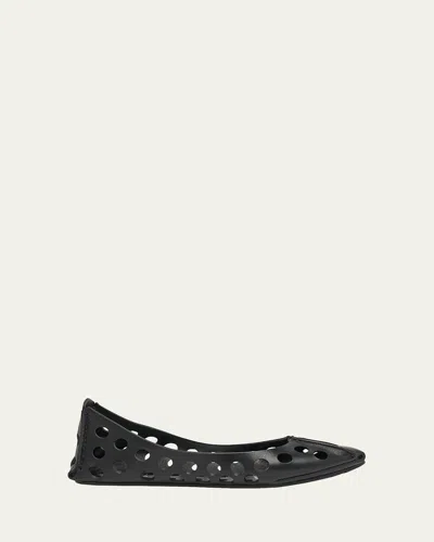 Alaïa Perforated Leather Ballerina Flats With Square Front Detail In Black