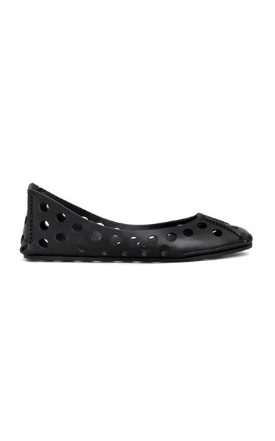 Alaïa Perforated Leather Ballerina Flats With Square Front Detail In Black