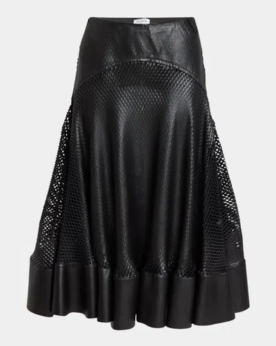 Alaïa Perforated Leather Flare Skirt In Black