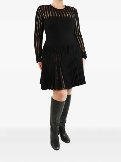 Pre-owned Alaïa Perforated Pleated Dress In Black