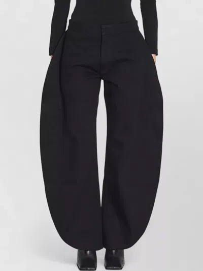 Alaïa Petal Denim High Waist Wide Leg Trousers In Black