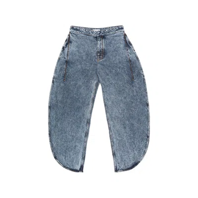 Alaïa Alaia Sculptural Curved-hem Slit-leg Tailored Trousers In Blue