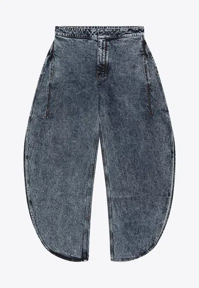 Alaïa Petal-cut Faded Jeans In Blue
