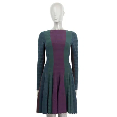 Pre-owned Alaïa Alaia Petrol & Purple Viscose & Wool Color Block Flared Dress 38 S