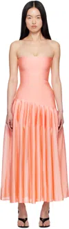 Shop Alaïa Pink Godet Maxi Dress In 140 - Peche