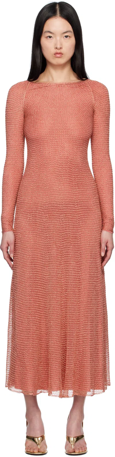 ALAÏA PINK MESH KNIT MAXI DRESS