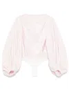 Alaïa Womens Alaia Balloon-sleeve Open-back Silk Bodysuit In Pink