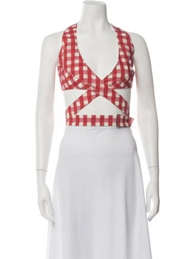Pre-owned Alaïa Plaid Print Halterneck Crop Top In Multicolor