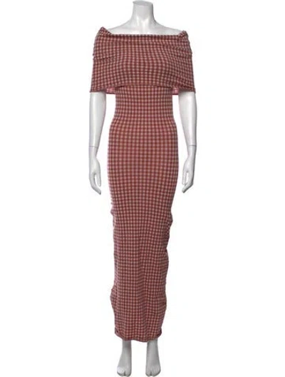 Pre-owned Alaïa Plaid Print Long Dress In Pink