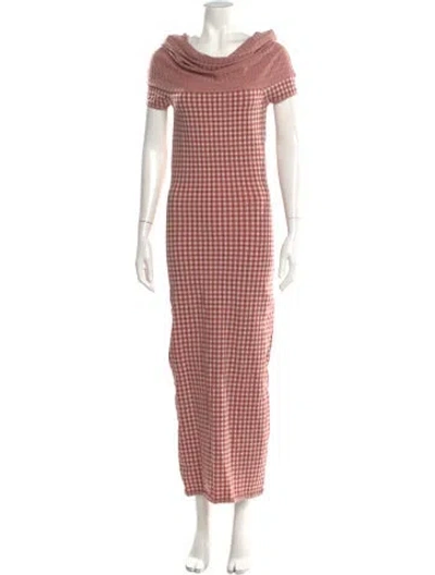 Pre-owned Alaïa Plaid Print Midi Length Dress In Pink