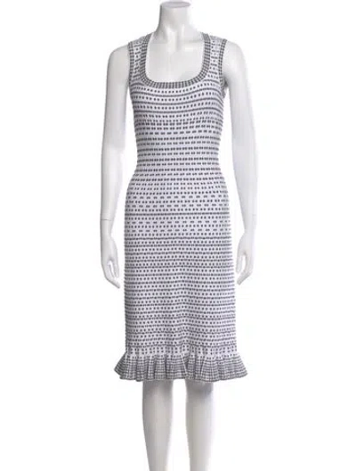 Pre-owned Alaïa Plaid Print Midi Length Dress In White